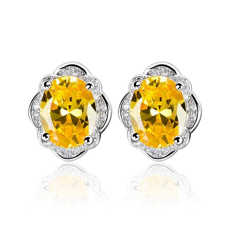 BELLA BOX Women's Fashion Stub Earrings With Yellow Color Oval Shape Zircon Wedding Party Wholesale Gift