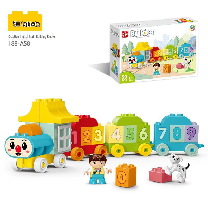 Набор из 50 детских блоков-пазлов в виде поезда с цифрами и ведром для хранения