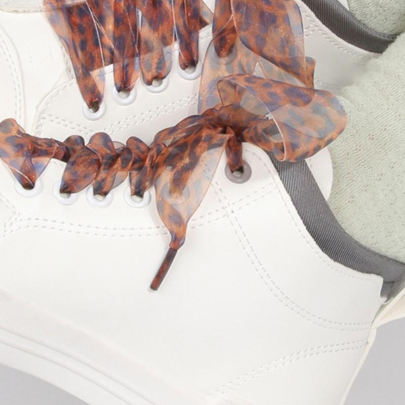 Leopard Print Sheer Shoe Laces 2.5cmX120cm Wide Flat Shoelaces Anti Slip Sneakers Shoe Lace Replacement For Men Women