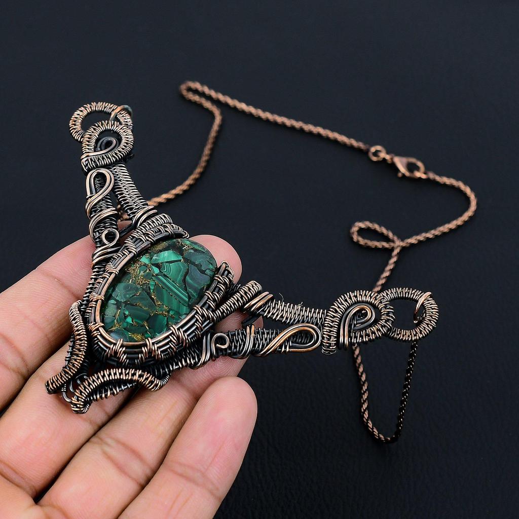 Медный малахит, драгоценный камень, чистая медная проволока, обернутая ожерельем ручной работы, ювелирные изделия