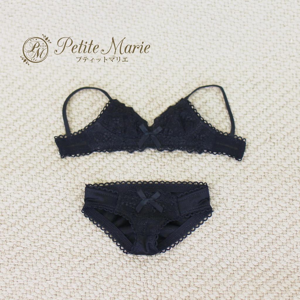 Маленькая Мари DD DDS Кружевной Бюстгальтер и Черный Гладкий Материал с Цветочной Вышивкой и Подходит для 60см BJD Кукол 1/3 S-Бюст Набор, Трусики, Кружево, [№0196]