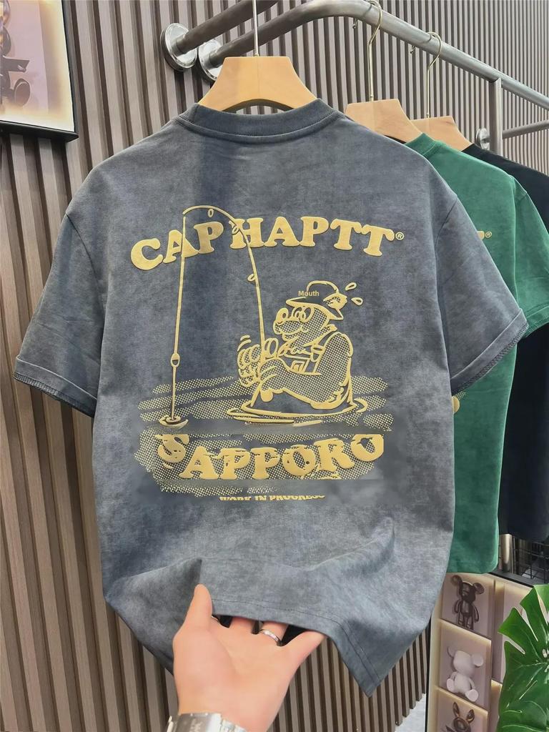 Мужская летняя футболка с короткими рукавами и графическим принтом 2024 года — свободный повседневный топ от New American Fashion Brand