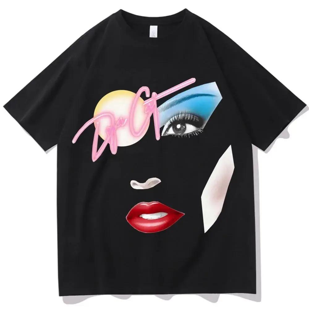 Футболка унисекс Doja Cat с полутоновым рисунком лица, забавный узор, новая, летняя, с круглым вырезом, 100% хлопок, модная, в стиле Харадзюку, оверсайз, повседневный топ