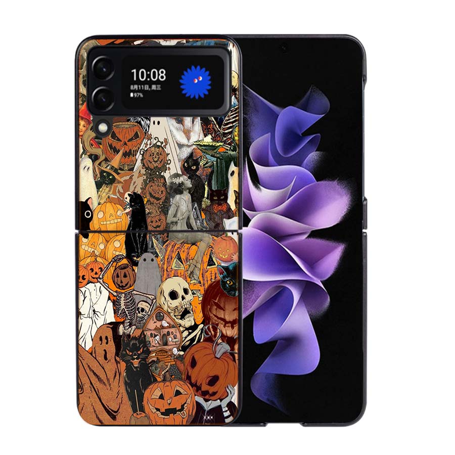 Хэллоуин Осеннее Искусство Кот-Ведьма Чехол для Телефона Для Samsung Z Flip 7 6 5G Galaxy Z Flip4 Z Flip5 Z Flip3 Coque Черный Жесткий ПК Корпус Защит