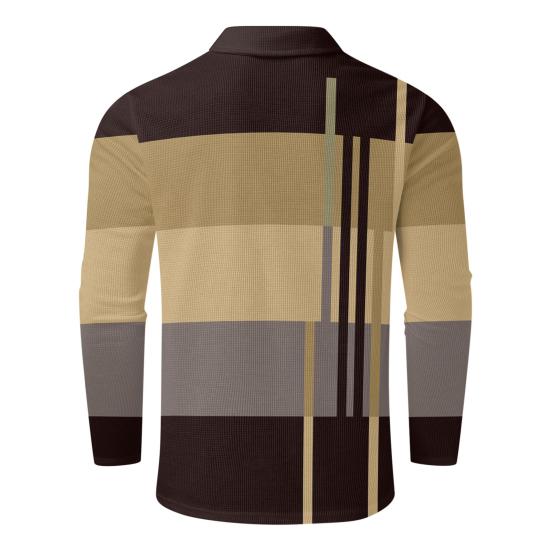 Мужской весенне-осенний топ с цветными блоками и пуговицами с отложным воротником и длинным рукавом, мягкая дышащая повседневная мужская рубашка средней длины в деловом стиле
