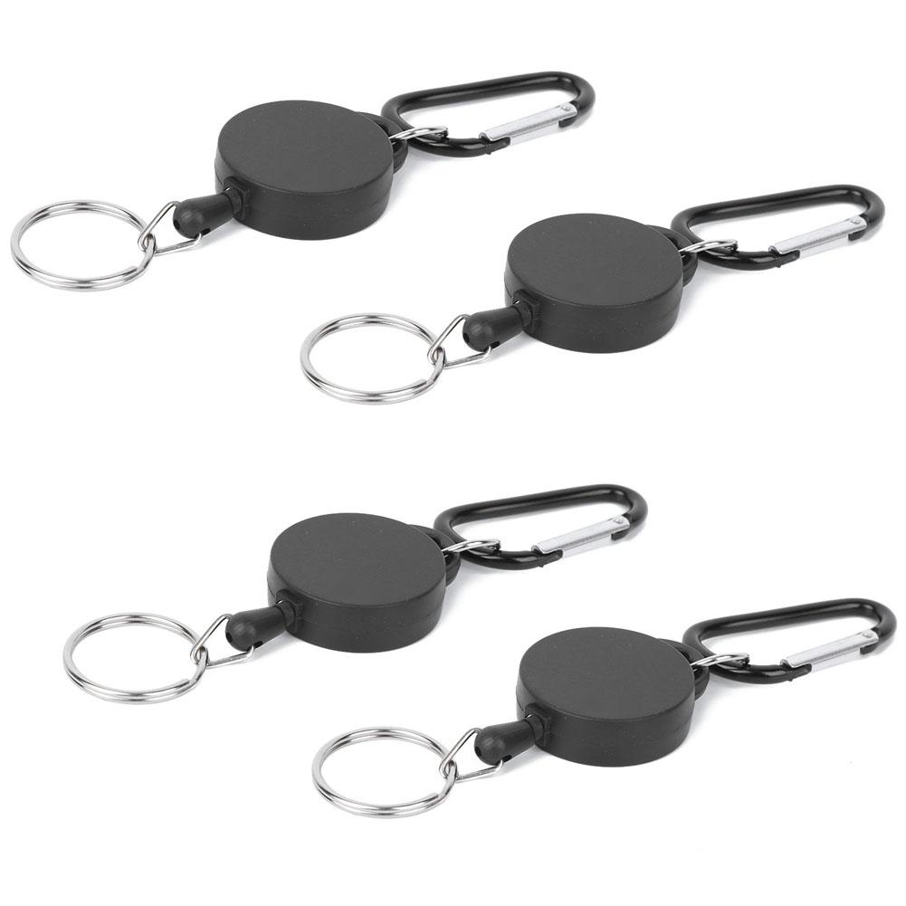 4pcs Telescopic Keychain Anti‑Theft Creative Retractable Key Ring Nylon Rope Outdoor Carabiner Holder for Mobile
