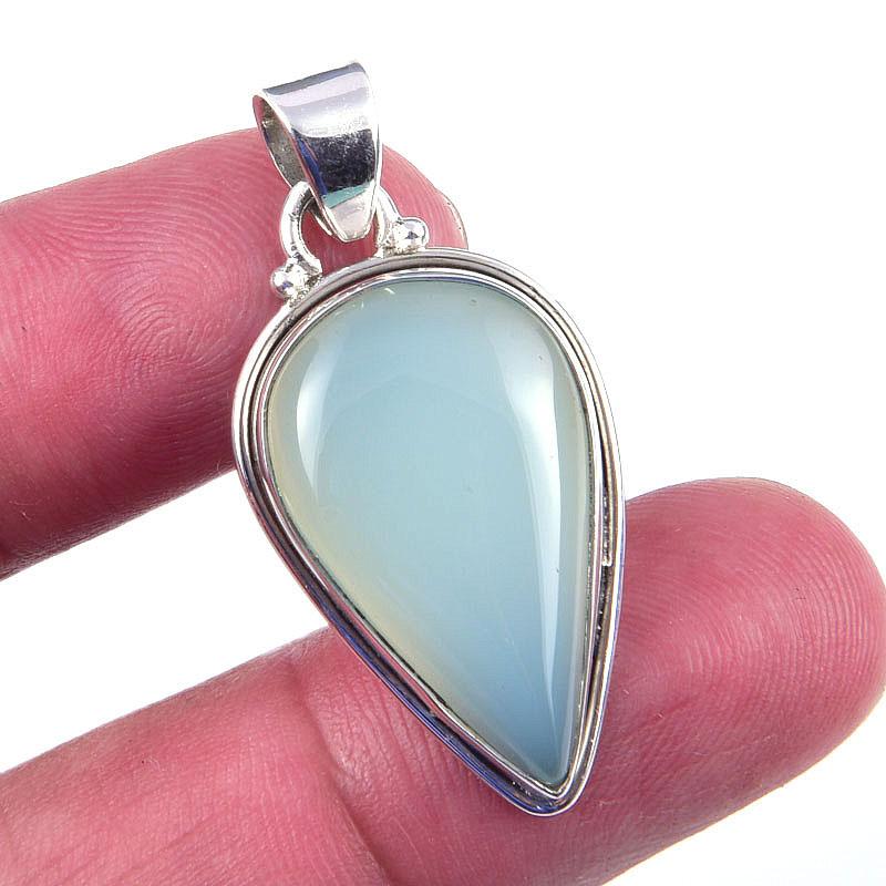 Natural Aqua Chalcedony Gemstone 925 Solid Sterling Silver Pendant 1.50'' p0U04