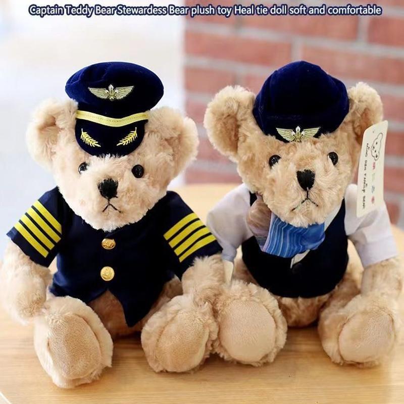 25 см детская игрушка капитан медведь кукла униформа полицейский медведь мягкая игрушка авиационный пилот кукла стюардесса медведь кукла