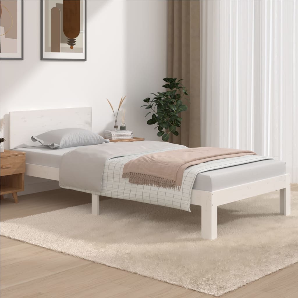 Solid Wood Bed White Pine 90x200 cm