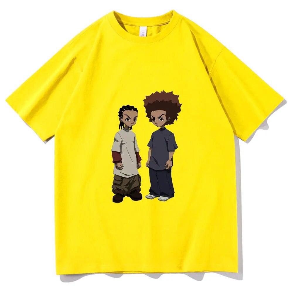 Футболка с принтом The Boondocks Huey and Riley, модные хлопковые футболки унисекс в стиле Харадзюку, негабаритная футболка унисекс в стиле рок, хип-хоп, футболка унисекс