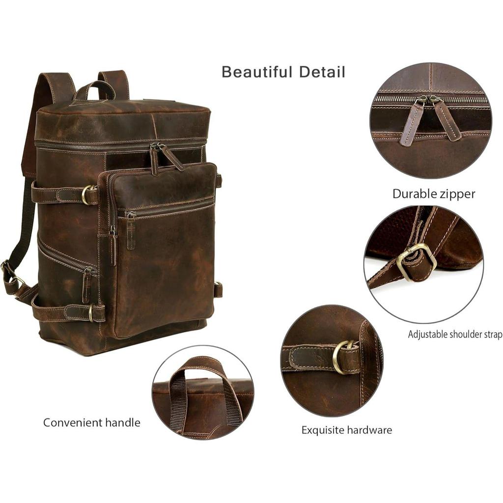Leather Backpack For Women Men Genuine Leather Laptop Backpack Vintage Large Capacity Business Retro Daypack