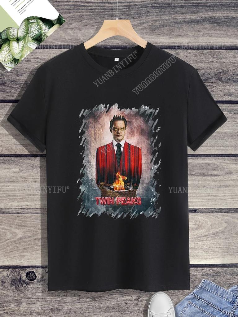 Хипстерская футболка с принтом Twin Peaks Унисекс Свободная футболка Топ Короткий рукав Круглый вырез Уличная Горячая Распродажа
