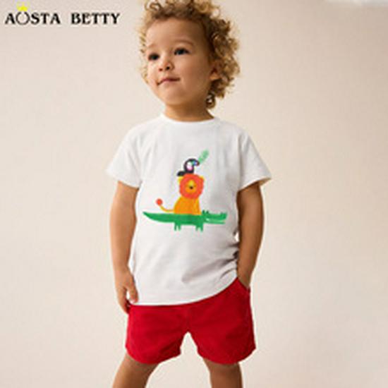 Летний комплект с принтом динозавров для мальчиков с коротким рукавом - Европейский и американский стиль