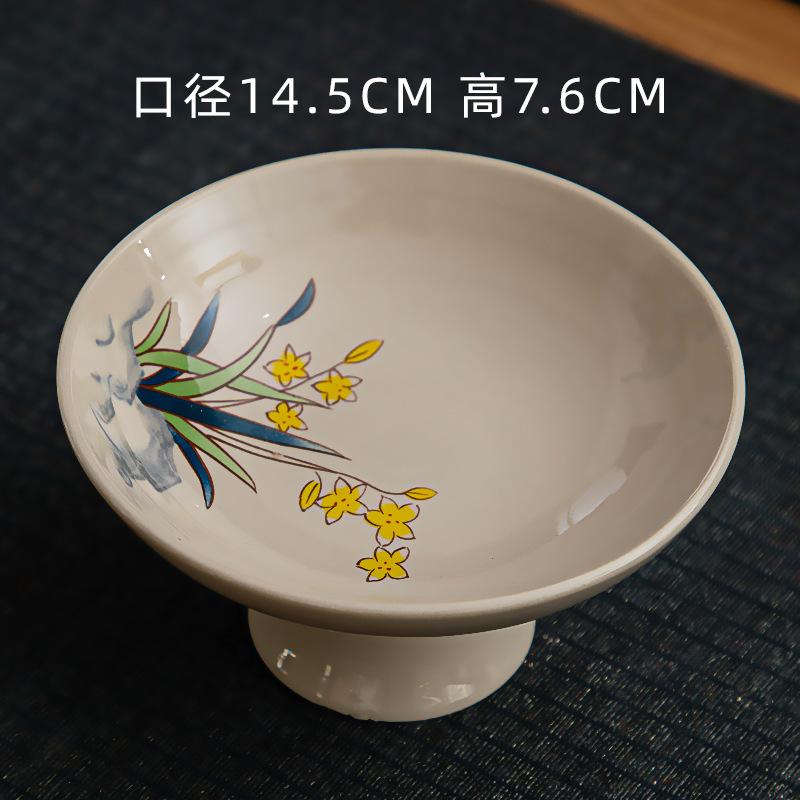 Ceramic high leg tea tray Kung Fu tea ceremony Chinese 6 inch fruit dish Rough pottery Dim sum snack retro trays Home Decor