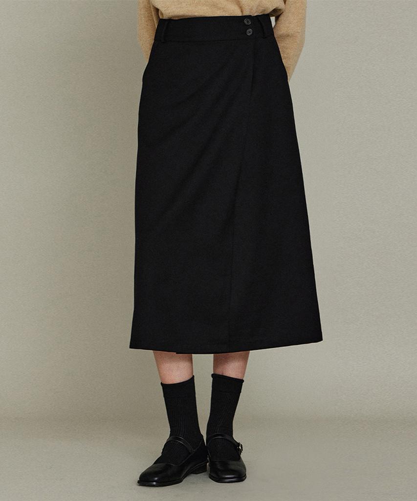 Itove Seoul Wool Button Wrap Skirt Bk