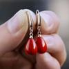 Exquisite Korean Bridal Silver-Plated Red Pearl Dangle Earrings for Women