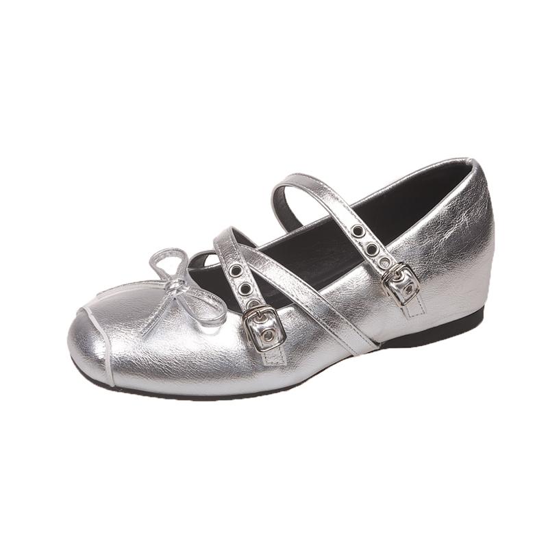 Внутри Повышенные Одиночные Туфли Женские Осенние Новые Французский Квадратный Носок Мелкие Клепки Бант Мэри Джейн Балетки
