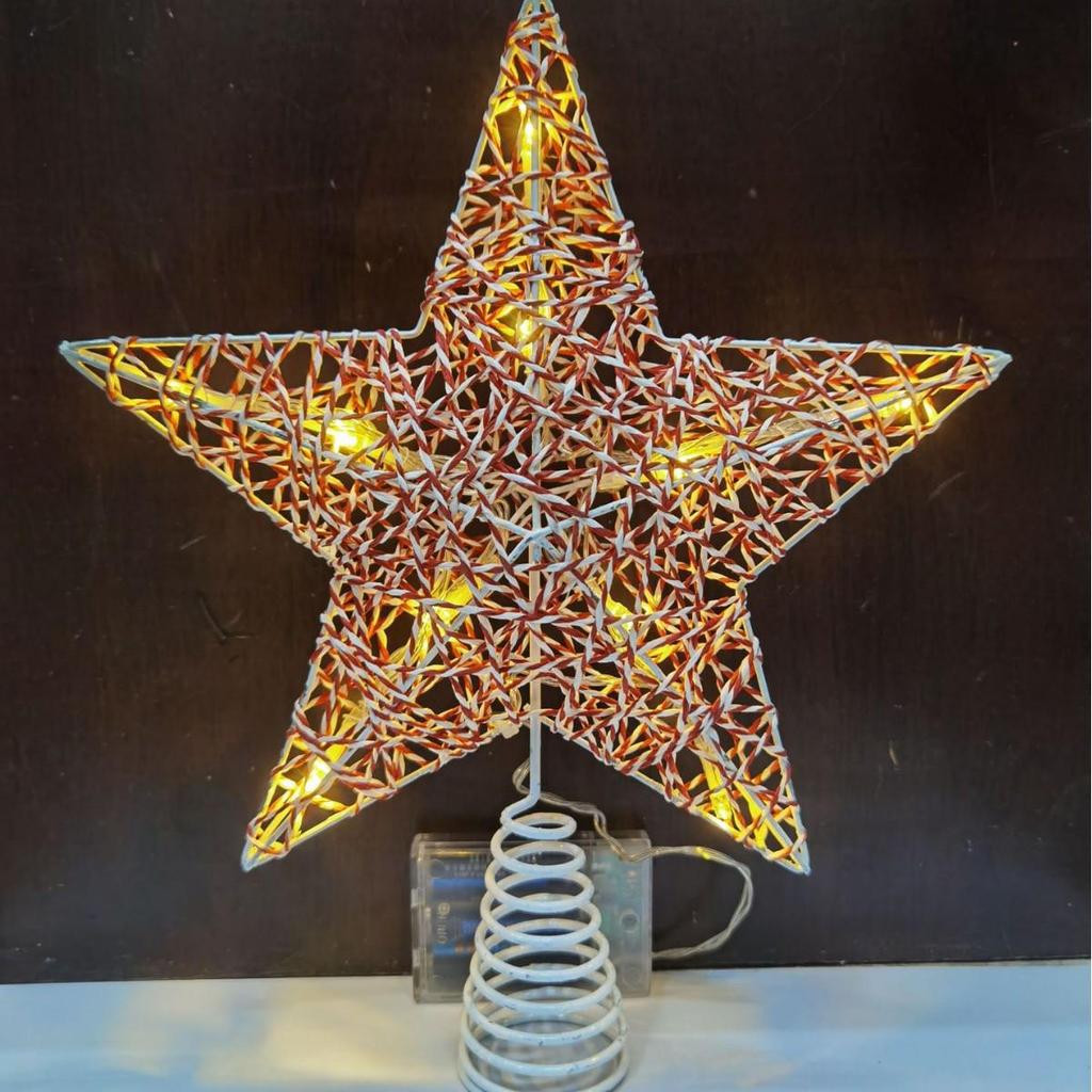 LED Glittering Rattan Wrought Iron Christmas Tree Topper Ornament