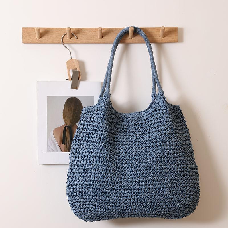 Straw Tote Bag Woven Solid Beach Bag Large Capacity Square Casual Shoulder Bag Women Handbag Bolsa Feminina