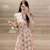 Новое модное розовое платье 2024, летнее платье с вышивкой и милыми цветочными пайетками для женщин, элегантное модное сетчатое платье длиной до колена