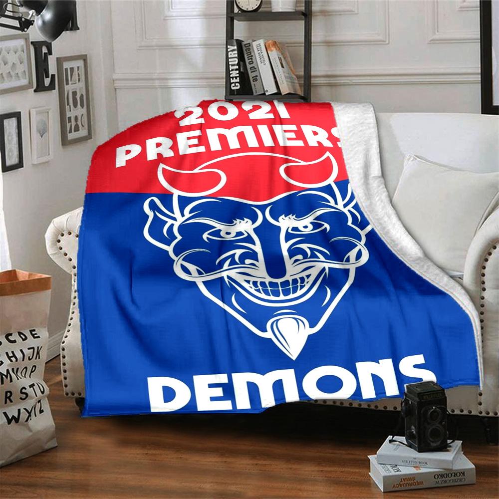 Demons 2021 Premiers Team Logo Print Fleece Blanket Soft Warm Throw Blanket Sofa Couch Bed Home Decor For Sports Fans