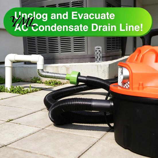 Universal Fit Drain Line Tool AC Condensate Unclogger, Vacuum Attachment HVAC PVC Pipe Unclogger Air Conditioner Maintenance Tool, Heavy Duty Plastic