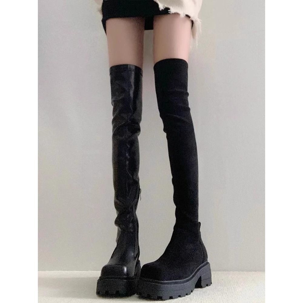 Sugar Cube Over the Knee Long Boots for Women Show Long Legs, Elastic Strength and Thin Boots, Thick Heel Thick Sole High Tube Suede Knight Boots for