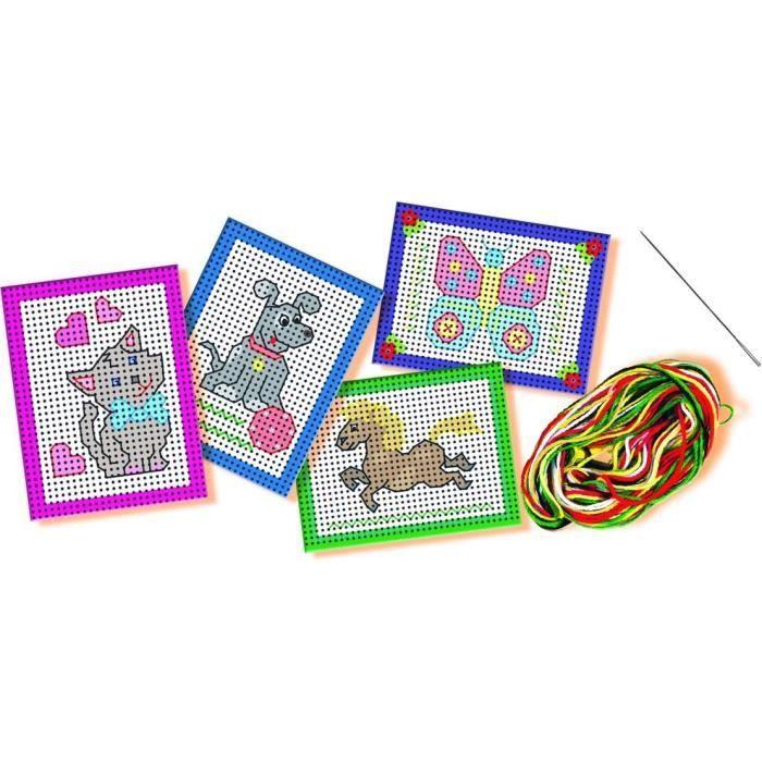 SES CREATIVE - J'apprends à broder - Cartes préimprimées et perforées - Toile à gros trous - Pour enfant de plus de 3 ans