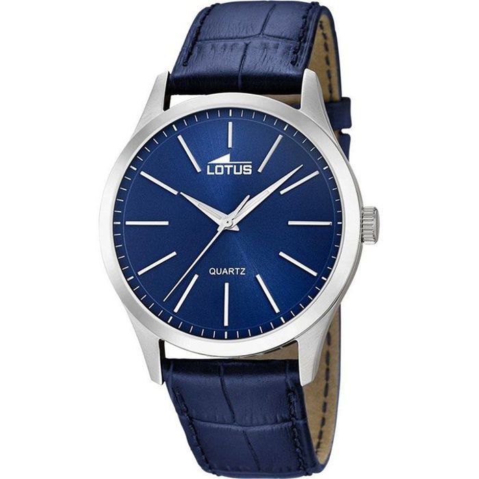 Montre classique - Lotus - Bleu - Cuir - 42 mm - Étanche 5 ATM
