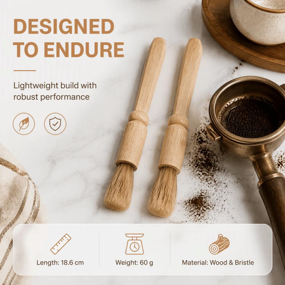 2PCS Long Handle Coffee Grinder Brush Wooden Handle Powder Cleaning Brush Coffee Machine