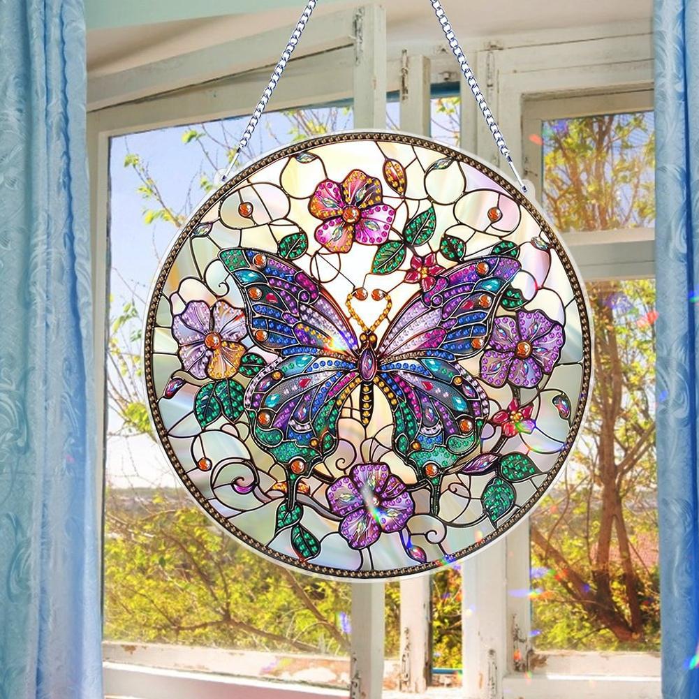 Butterfly Wall Art Decor Round Hanging Sign Decorative Acrylic Plate Welcome Decoration Pendant R8E7