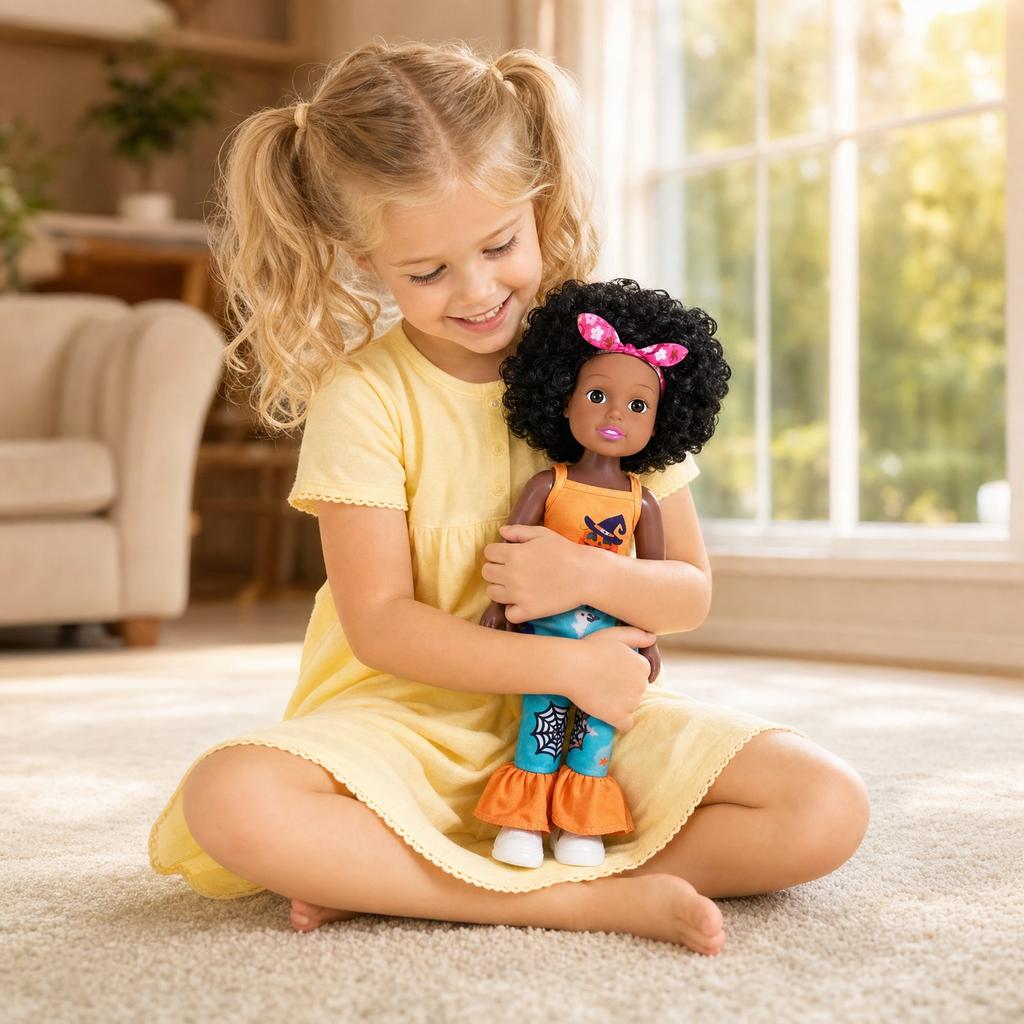 Realistic Reborn Doll African American Vinyl Body Soft Touch Doll with Curly Hair and Fashion Outfit for Kids Collectible Toy Gift