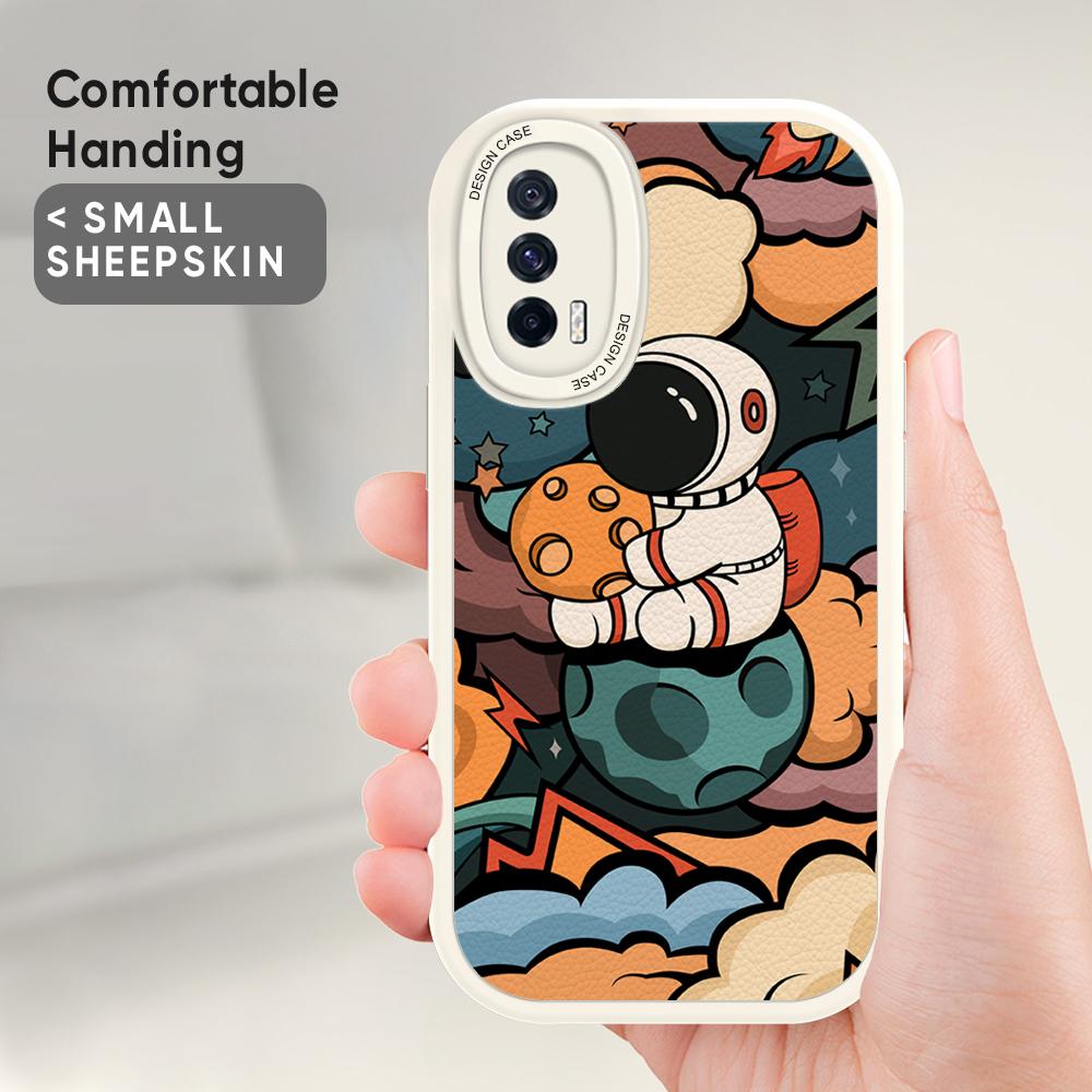 Slim Cartoon Astronaut Leather Back Casing PU Leather Cover Phone Case for OPPO Reno Realme OnePlus