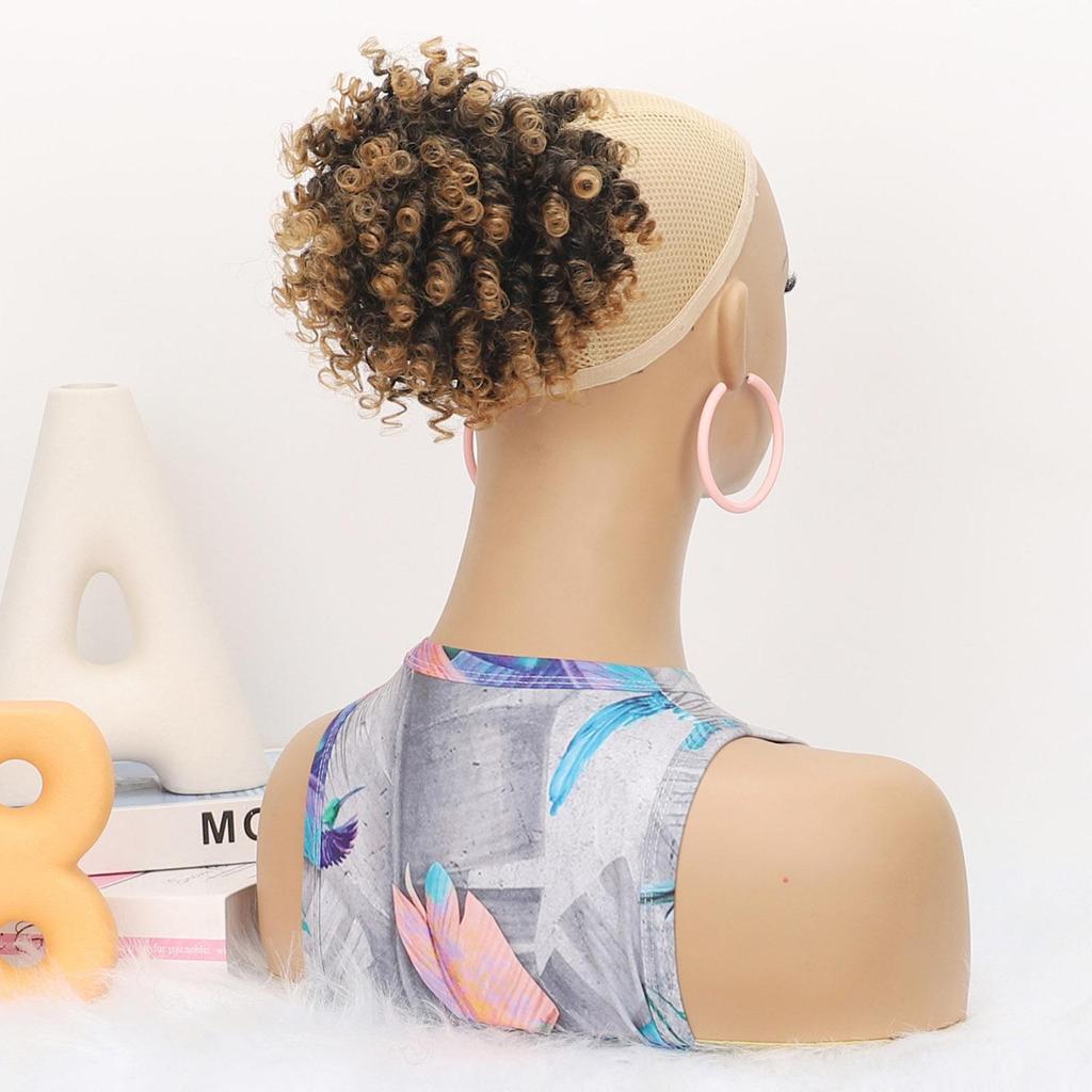 Африканский кудрявый пучок-бублик шиньон резинка обертка афро пуф черный синтетический парик для женщин для ежедневного использования