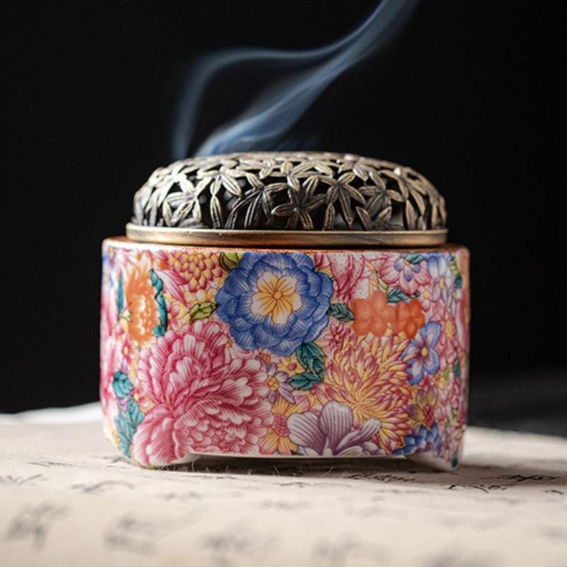 Керамическая подставка для благовоний, держатель для благовоний, украшение для дома, для рабочего стола, креативная эмалевая курильница для благовоний "Цветут сто цветов"