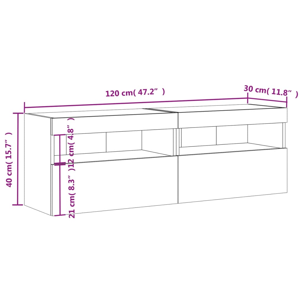 Wall Mounted TV Cabinets with LED Lights 2 pcs Concrete Grey 60 x 30 x 40 cm