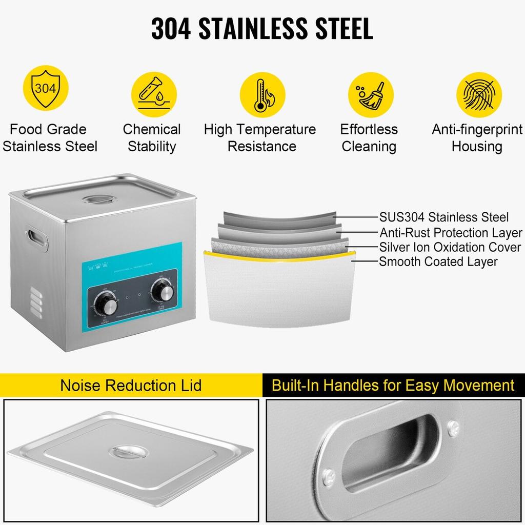 10L Ultrasonic Cleaner Jewelry Cleaner with Heater Timer for Jewelry Cleaning Knob Control Eyeglass Rings Dentures Music Instruments