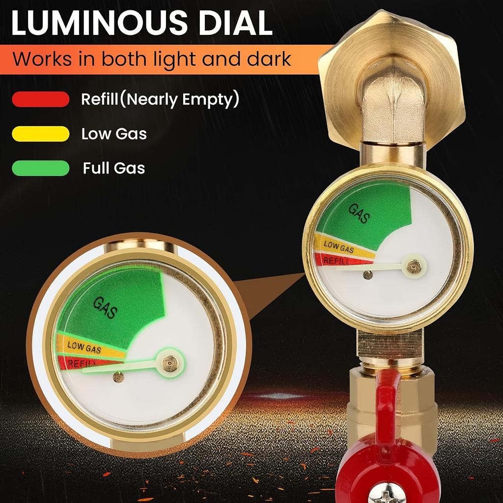 Простой в заправке переходник для заправки пропаном с клапаном и манометром - Подходит для 20-фунтовых баллонов, Подключается к 1-фунтовым одноразовым баллонам для барбекю и приготовления пищи на открытом воздухе