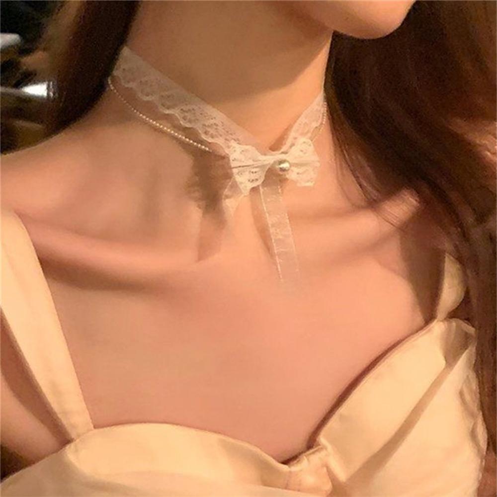 1 шт. Модный и сексуальный чокер с бантом из белого искусственного кружева, аксессуар для шеи, элегантное кружевное колье-чокер с бантом, чокер, короткая цепочка