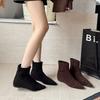 Универсальные низкие тонкие ботинки с замшевыми ботинками в стиле ретро, новая корейская версия, молния сзади, осень-зима 2025, женские остроносые короткие ботинки