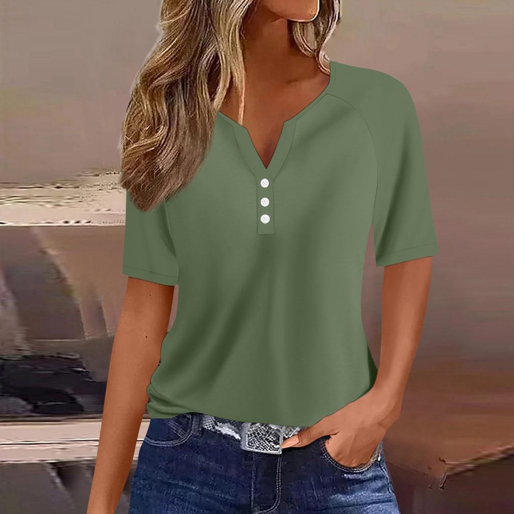 Women's T Shirt Tee Print Button Raglan Sleeve Daily Weekend Fashion Basic V Neck Regular Top