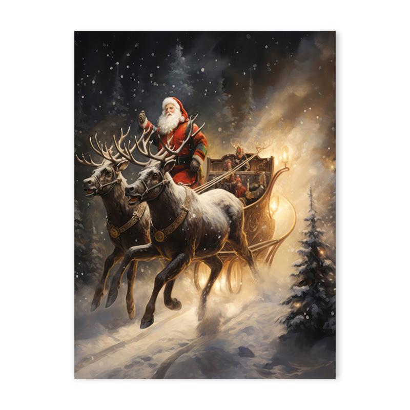 Merry Christmas Holiday Decorative Canvas Painting Nordic Santa Claus City Snow Scene Posters Living Room Wall Art Home Decor