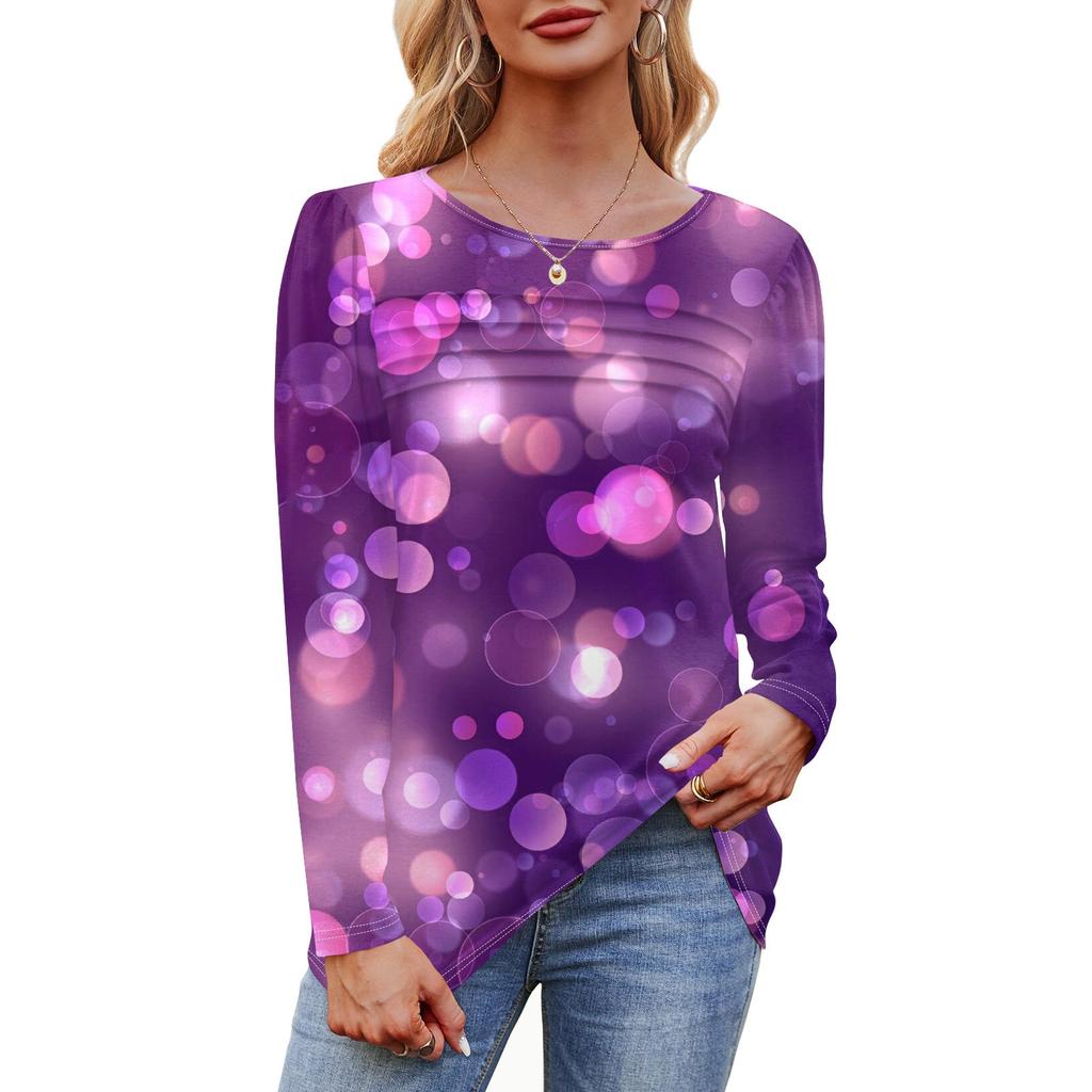 Женский свободный повседневный топ с круглым вырезом и длинными рукавами, модный топ