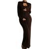 Maternity Long Sleeve Bodycon Dress With Square Neck High Waist Plus Size Elegant Wrap Style Daily Wear