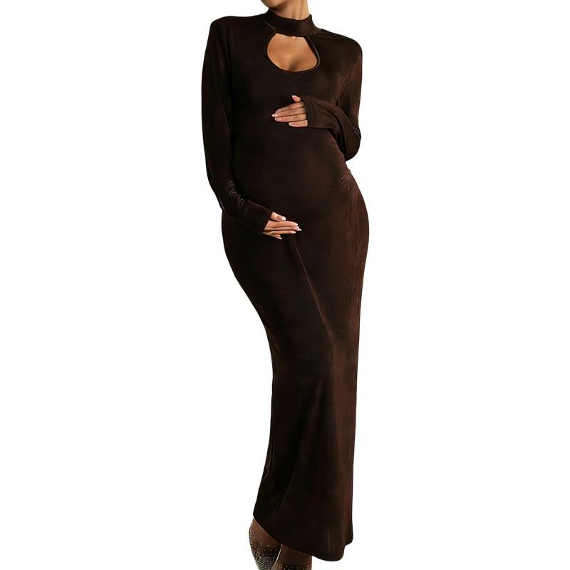 Maternity Long Sleeve Bodycon Dress With Square Neck High Waist Plus Size Elegant Wrap Style Daily Wear