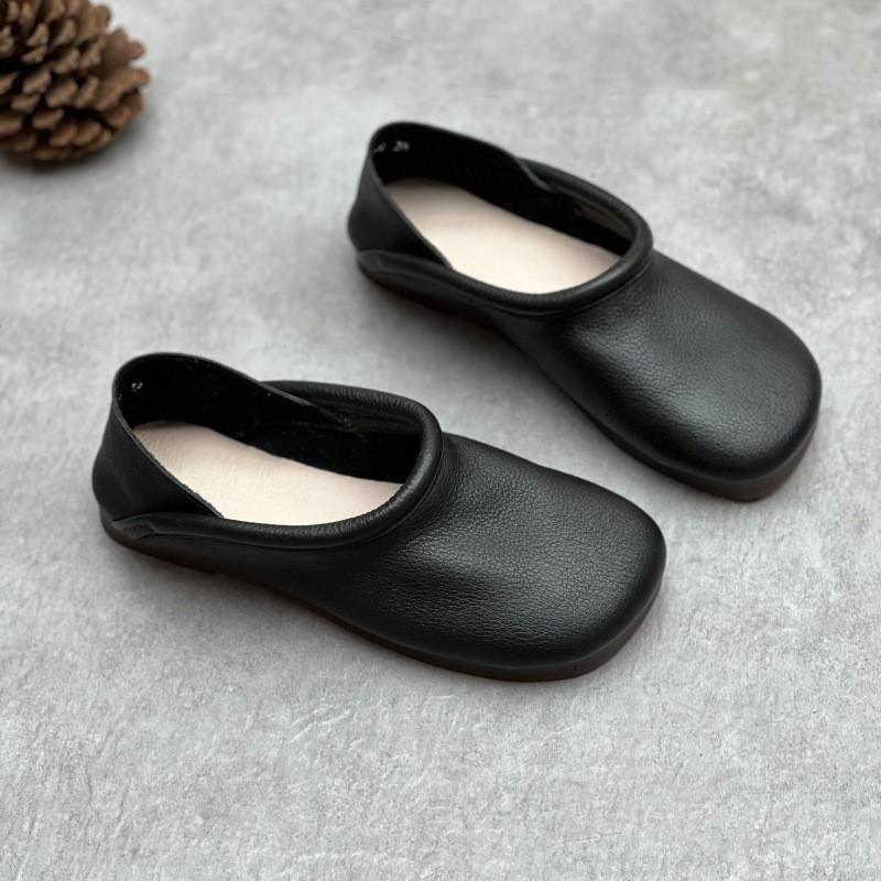Vintage PU Leather Flats Shoes Comfortable Soft Sole Solid Color Slip-on Shoes