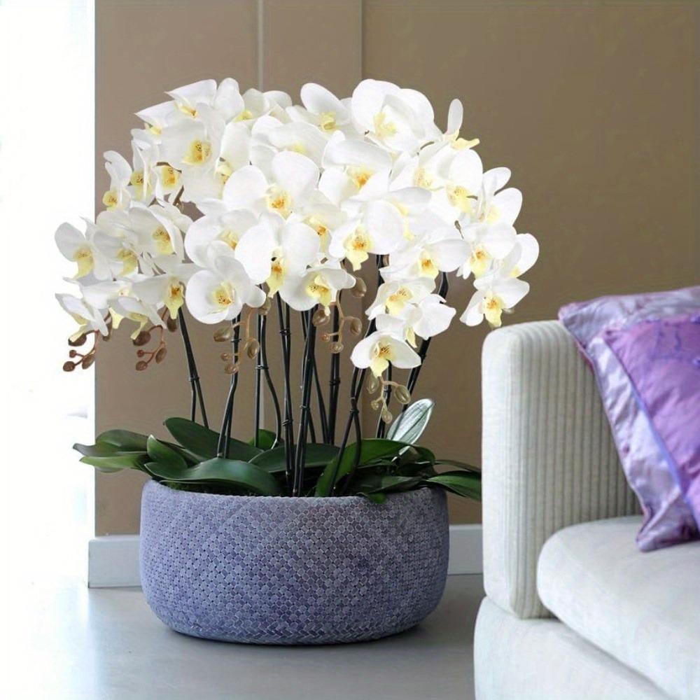 6 PCS Real Look Long Stem Artificial Flowers Faux Orchid Velvet Orchids 97cm Orchids Artificial Flowers for Tall Vase for Home Wedding Decoration