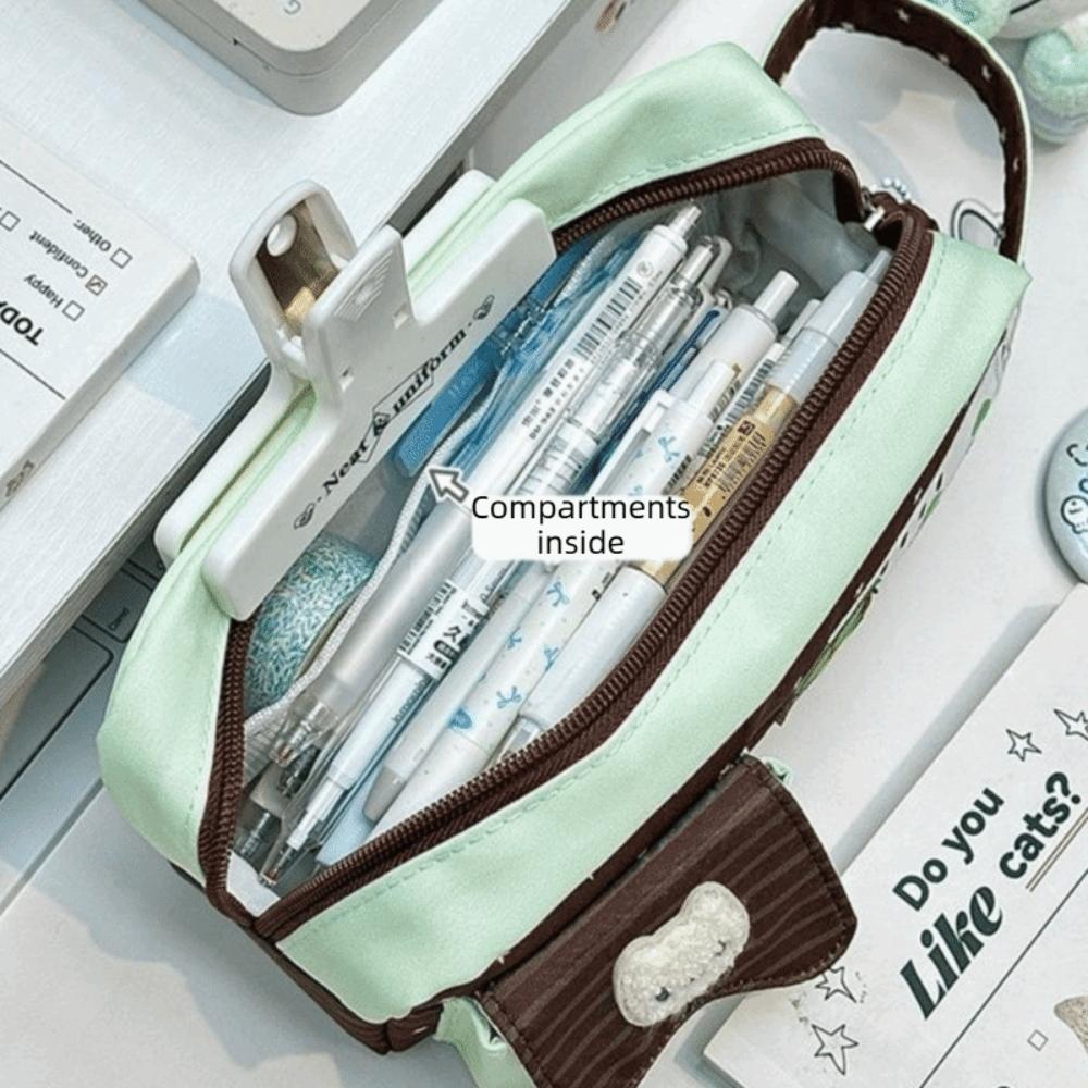 Four-Leaf Clover Print Pen Pouch Canvas Pencil Pouch Desktop Organization