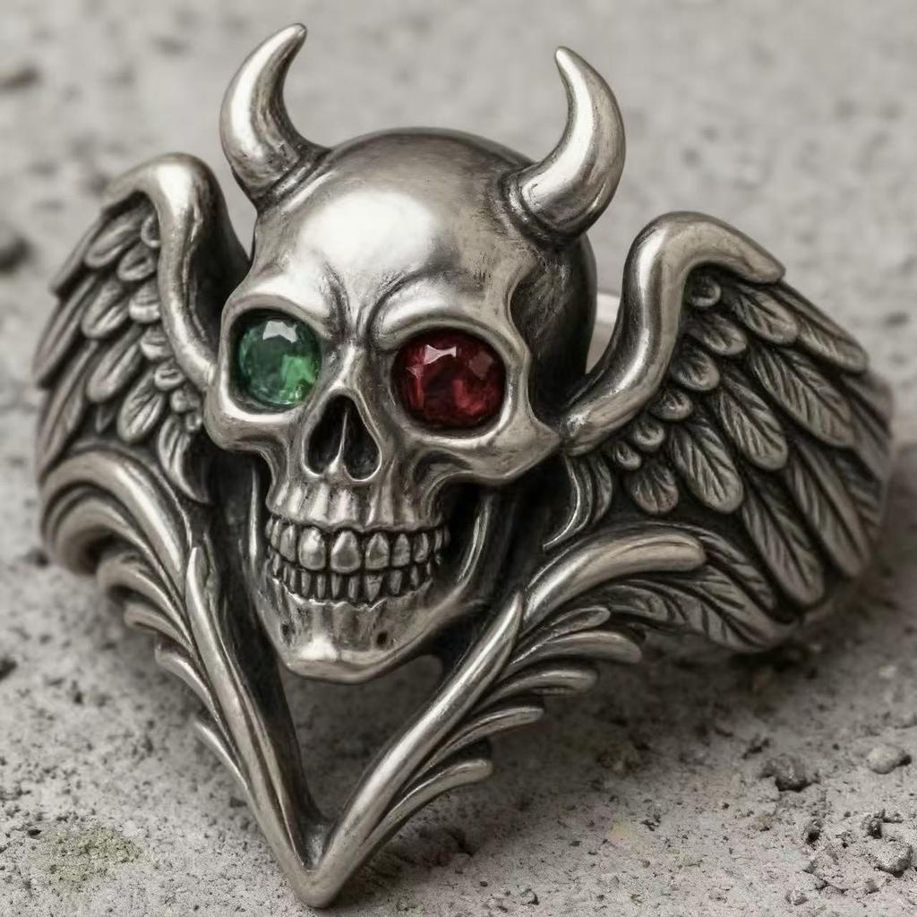 Экологичное кольцо-череп: 2026 Alloy Devil Angel Хэллоуинский Орнамент - Европейский и Американский Стиль