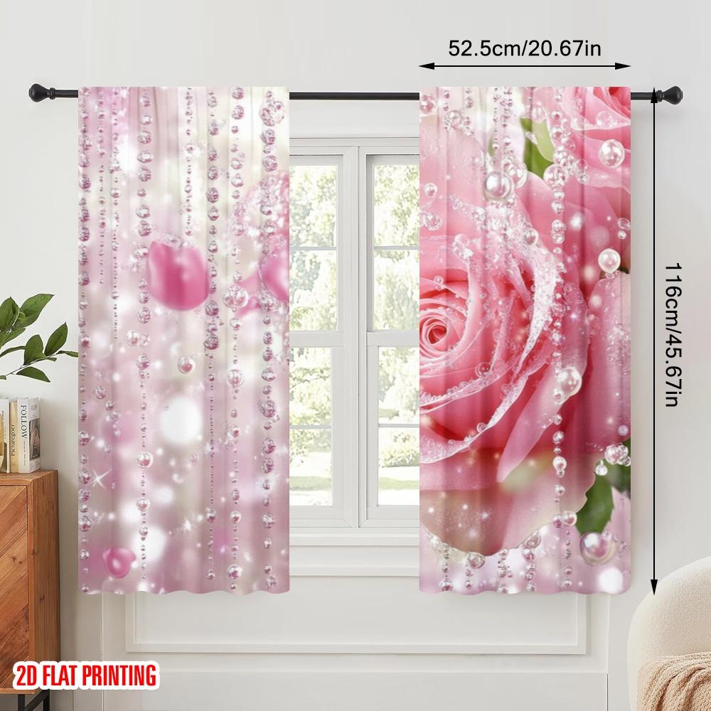 2pcs,2D Plane Printing Curtains&Window Treatment Crystal Roseburst Polyester Easy Install (without Rod) Home Decor Perfect for
